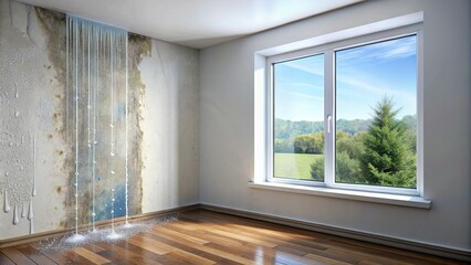Interior wall with water leakage due to damaged window sealant