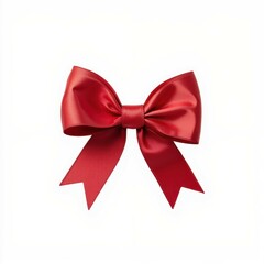 Fototapeta premium A vibrant red satin bow, perfect for gift wrapping or decoration, featuring two flowing tails.