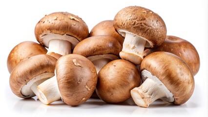Fresh brown champignons mushrooms isolated on white background