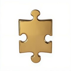 Obraz premium A shiny, golden puzzle piece isolated on a white background, symbolizing completion, unity, and problem-solving.