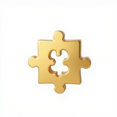 Fototapeta premium A golden puzzle piece on a white background, symbolizing problem-solving and creativity.