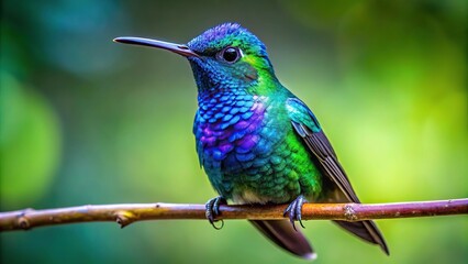 Fototapeta premium Iridescent hummingbird perched on a small branch