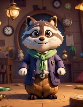 An enchanted raccoon surrounded by swirling time vortexes