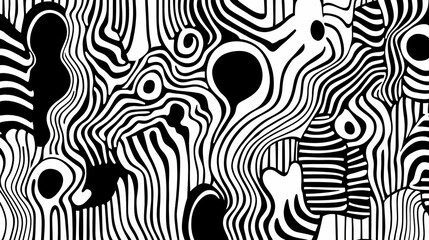 Abstract black and white wavy pattern with organic shapes.