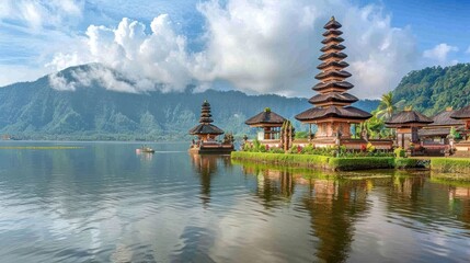 Ulun Danu Bratan Temple on Lake Beratan in Bali, Indonesia