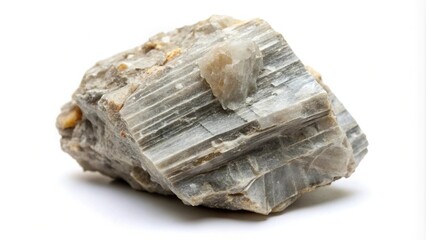 Isolated gray Barite rock specimen on white background Bird Eye View