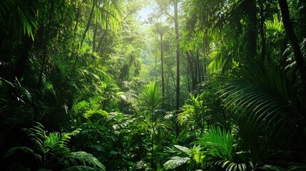 Obraz premium Tropical rainforest in the Amazon, with lush foliage and space for text
