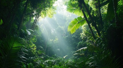 Tropical rainforest in the Amazon, with lush foliage and space for text