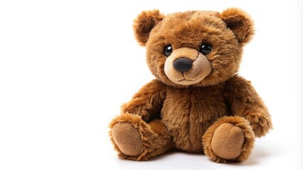 Obraz premium Forced perspective plush toy of a cute brown bear cub isolated on white background