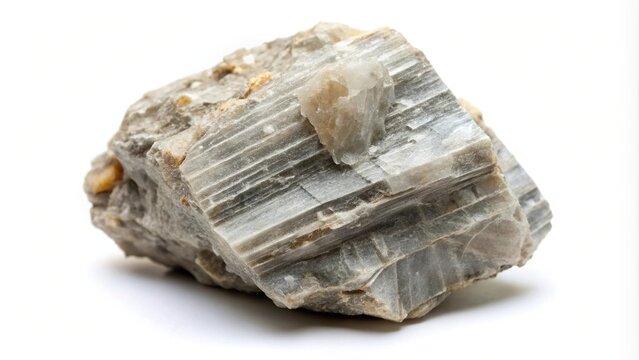 Isolated gray Barite rock specimen on white background Bird Eye View