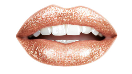 Fototapeta premium Close-up of glamorous lips with a shimmering gloss, showcasing a perfect smile and dental aesthetic. Ideal for beauty and fashion themes.