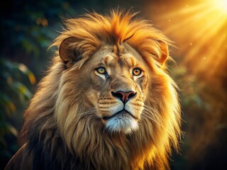 Fototapeta premium Majestic Lion in Vintage Style Photography - Strength and Introspection in the Wild