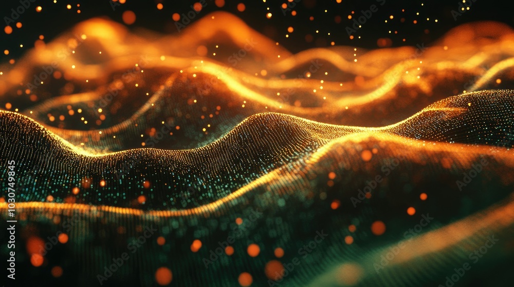 Poster abstract 3d digital mesh with glowing particles and data streams representing technological innovati