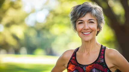 Active Senior Woman Smiling After Workout in Park