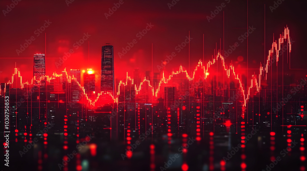 Aufkleber a digital graph depicting fluctuating data trends in red tones.