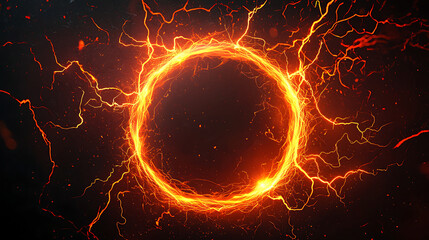 Glowing electric orange lightning round frame