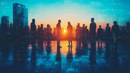 Silhouetted Business Figures at Sunset