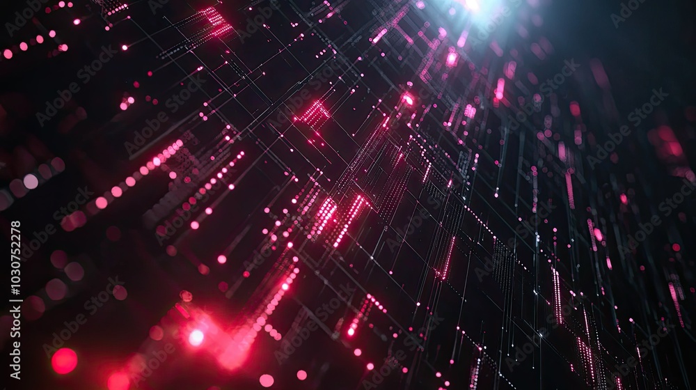 Poster abstract digital network grid with pulsating lights symbolizing connectivity in modern technological