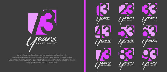 anniversary logo set. vector design pink and purple color can be use for celebration moment