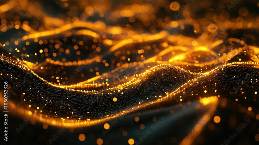 Poster abstract digital particles and glowing waves in a futuristic tech environment representing data flow
