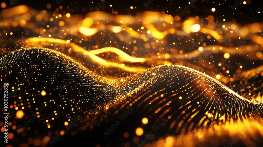 Poster abstract digital particles and glowing waves in a futuristic tech environment representing data flow