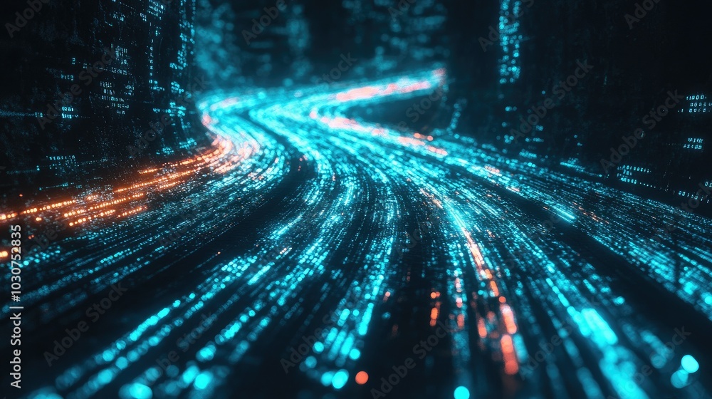 Poster abstract digital pathways with glowing data streams symbolizing the flow of information in technolog