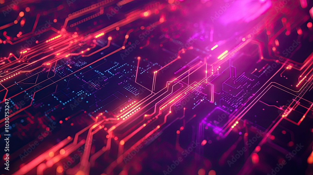 Poster abstract futuristic circuit patterns and glowing data streams representing tech innovation and proce