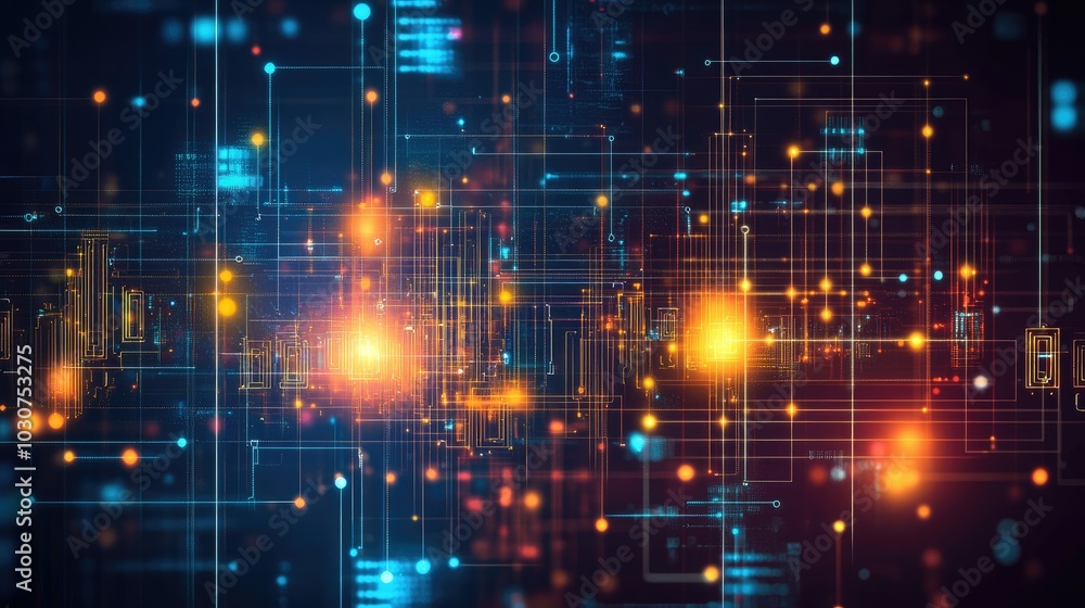 Poster abstract futuristic circuit patterns and glowing data streams representing tech innovation and proce