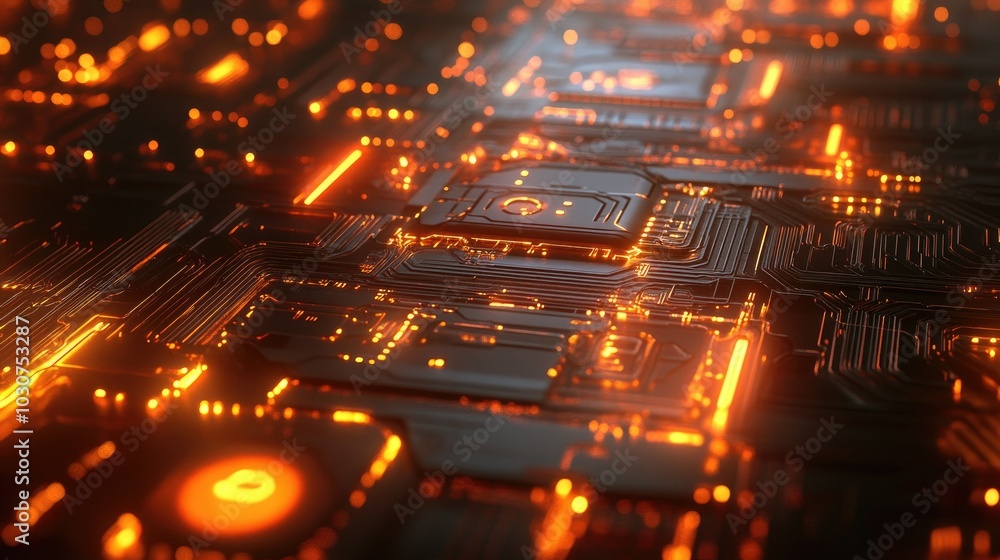 Poster abstract futuristic circuit patterns and glowing data streams representing tech innovation and proce