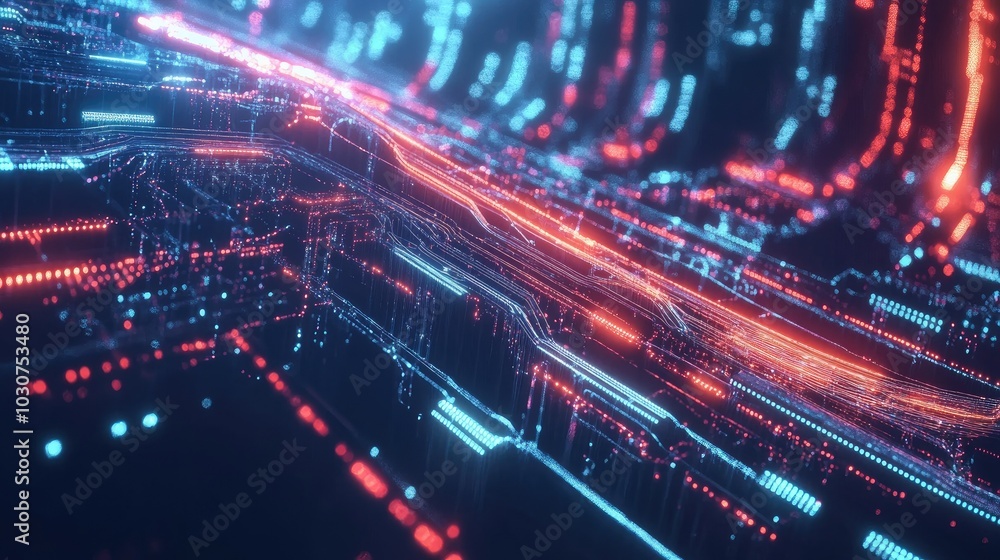 Poster abstract futuristic circuit patterns and glowing data streams representing tech innovation and proce