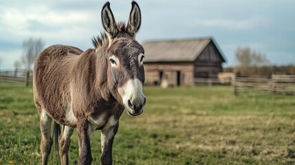 Fototapeta premium Calm Donkey Standing in a Rural Setting