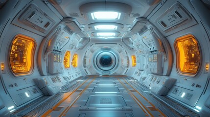 Fototapeta premium Futuristic Spaceship Interior Featuring Sleek Design for Sci-Fi Projects