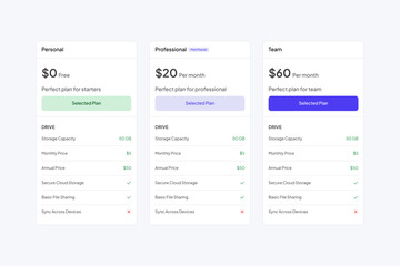 3 plan pricing tables template. Web hosting pricing plans ui for websites and applications