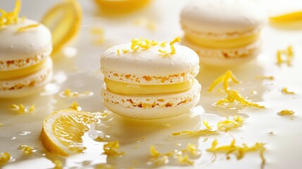 Yuzu Flavored Macarons with Fresh Zest and Fruit