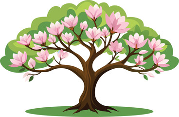 Fototapeta premium Magnolia tree Isolated flat vector illustration 