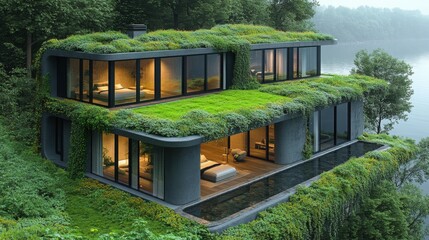 Modern Eco-Friendly House Surrounded by Nature for Sustainable Living