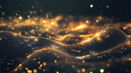 Abstract glowing particles and digital waveforms representing the speed and connectivity of modern technology