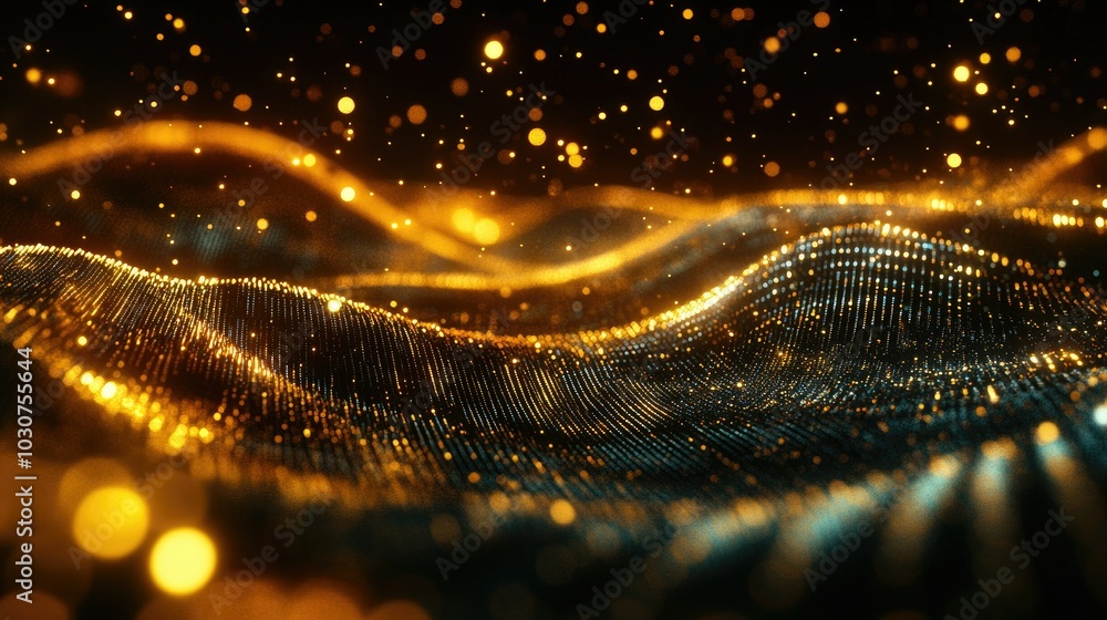 Poster abstract glowing particles and digital waves in a futuristic environment representing tech-driven pr