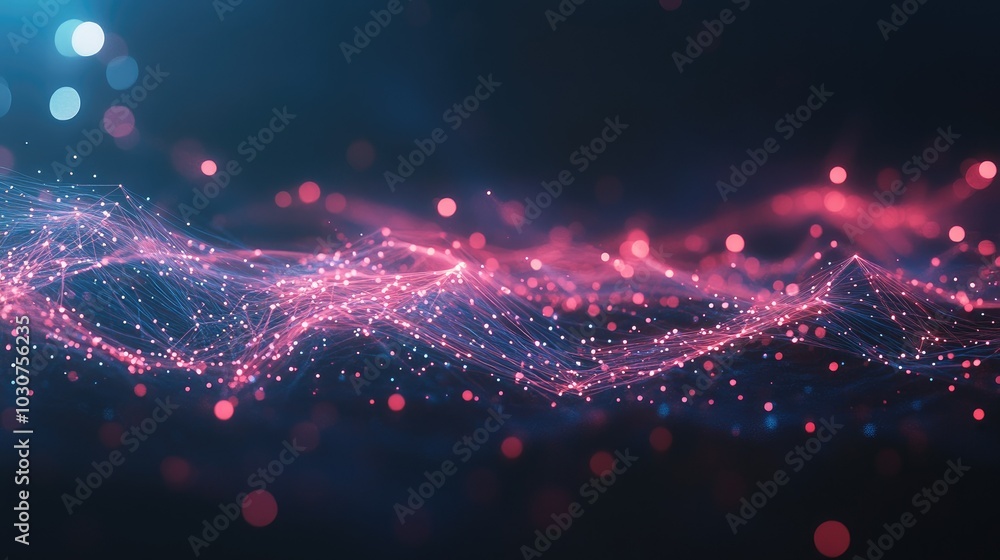 Poster abstract high-tech data flow with glowing lines and dots symbolizing digital transmission and comput
