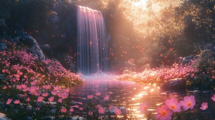 Captivating Fantasy Landscape with Luminous Waterfall for Artistic Projects
