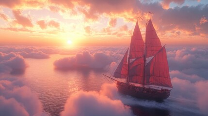 Whimsical Flying Boat Sailing Through Clouds: A Dreamy Scene for Imaginative Projects