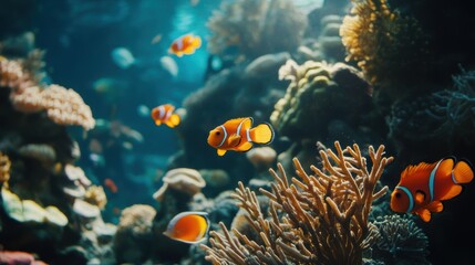 Clownfish swimming amidst coral reef.