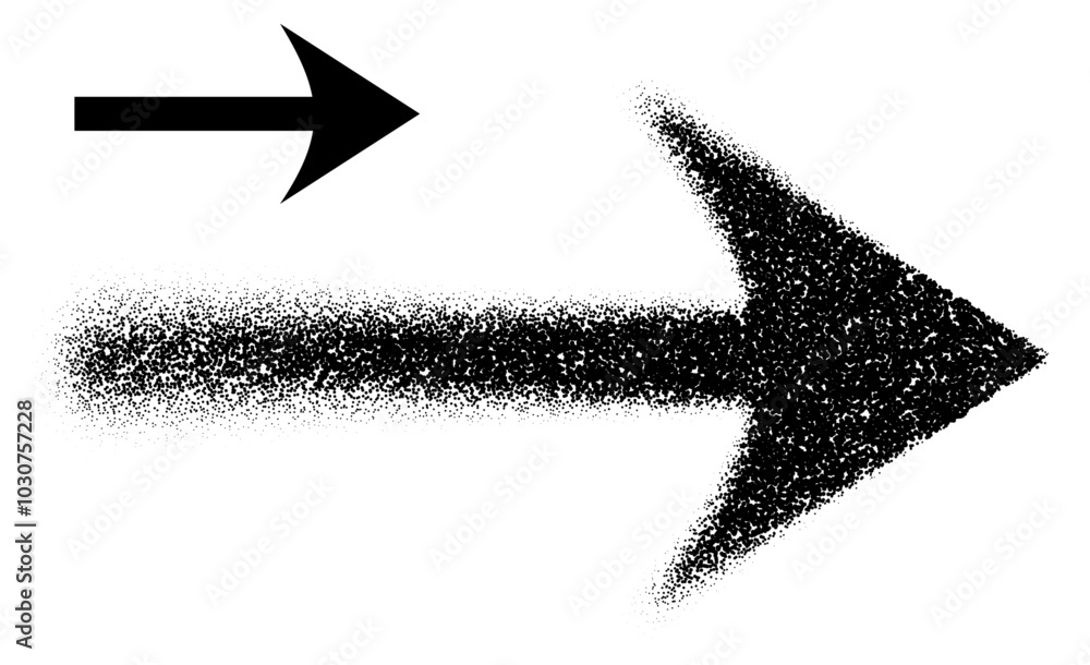 Poster a bold right-pointing arrow created with scattered dots and a solid black style, representing direct