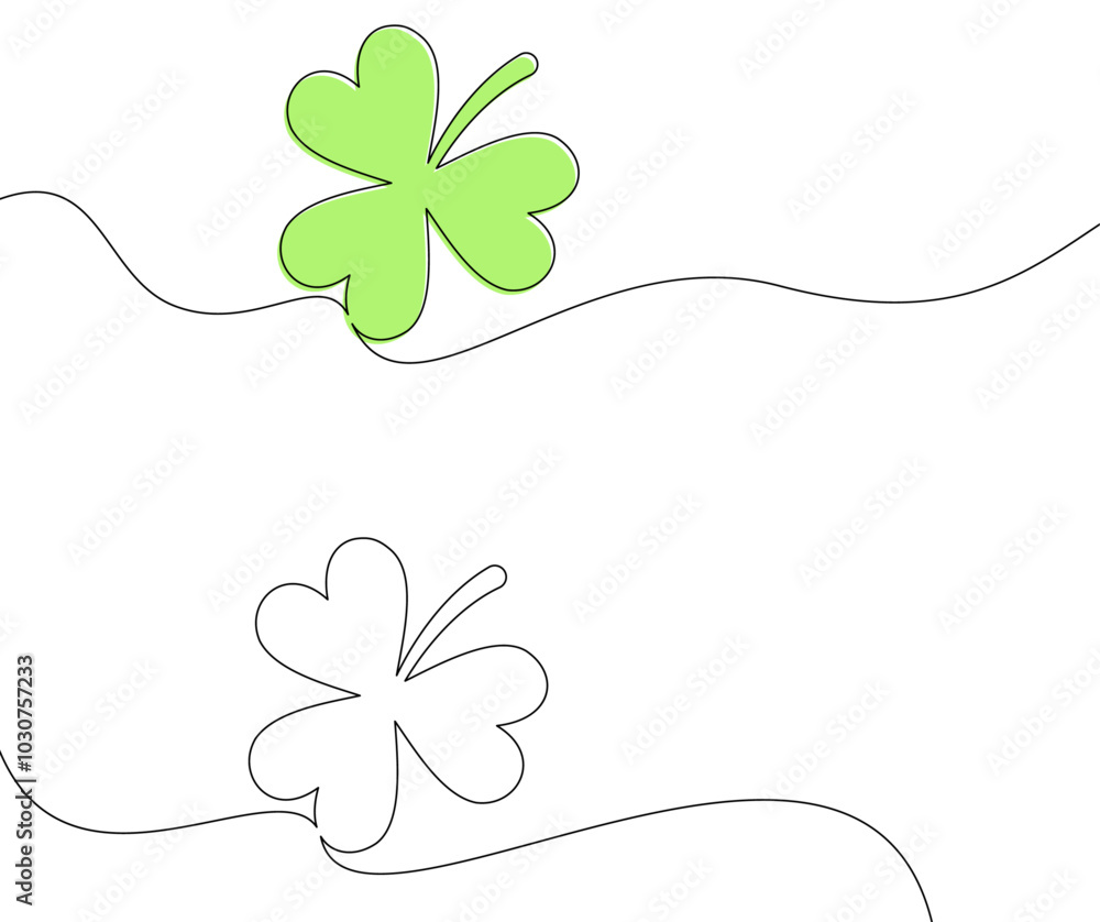 Poster minimalist clover design in green with continuous line art style. vector illustration.