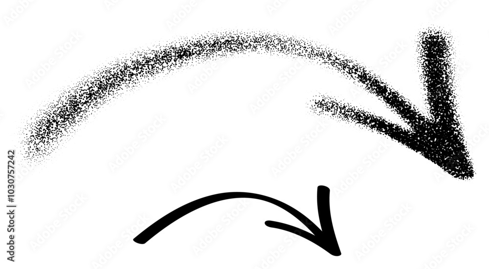Poster dynamic curved arrow transitioning from bold to dotted, representing motion and direction. vector il