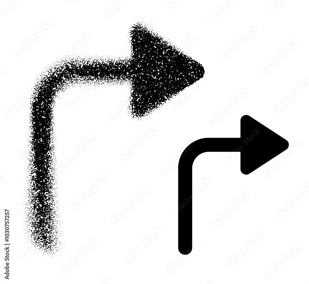 Poster a right-turn arrow transitioning from scattered dots to a solid black line, symbolizing direction an