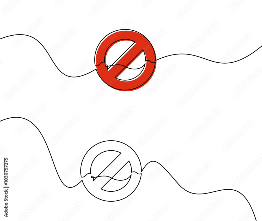 Poster vector illustration of a red prohibition symbol with continuous line design, ideal for warning or re