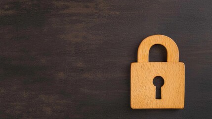 Fototapeta premium A wooden padlock on a dark surface symbolizes security and protection, emphasizing themes of privacy and safety.