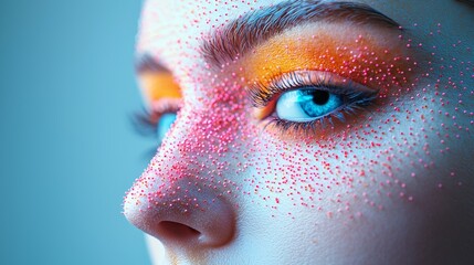 Close-Up Portrait of Blue Eyes with Colorful Glitter Art Makeup