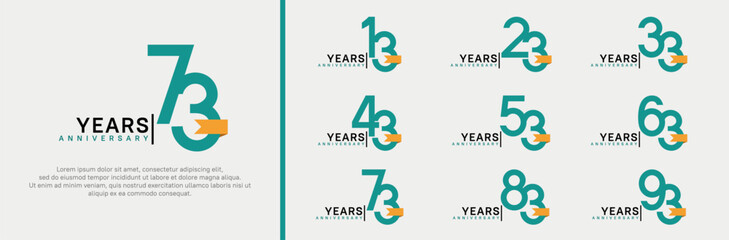 anniversary logo set. vector design green color and yellow ribbon can be use for celebration event